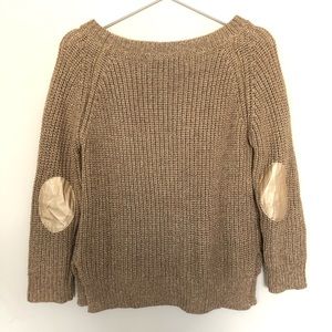 Zara Knit Elbow Patch Gold Sweater Women’s Medium